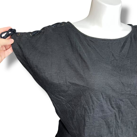 Covington Womens T Shirt Top Short Dolman Sleeve Laceup Detail Black Large - Picture 2 of 9